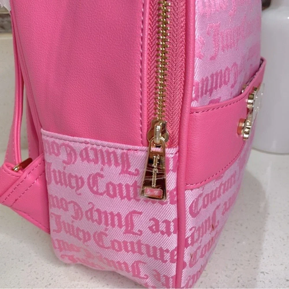 NEW Juicy Couture Pink‎ Monogram Jacquard Mini Backpack Gold Logo Y2K Barbiecore